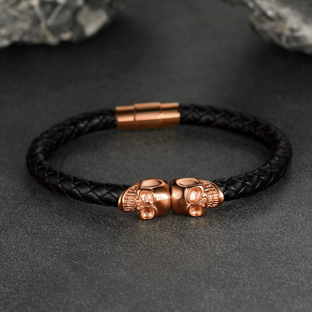 Flash Sale Black Braided Leather Bracelet With Skull for Men