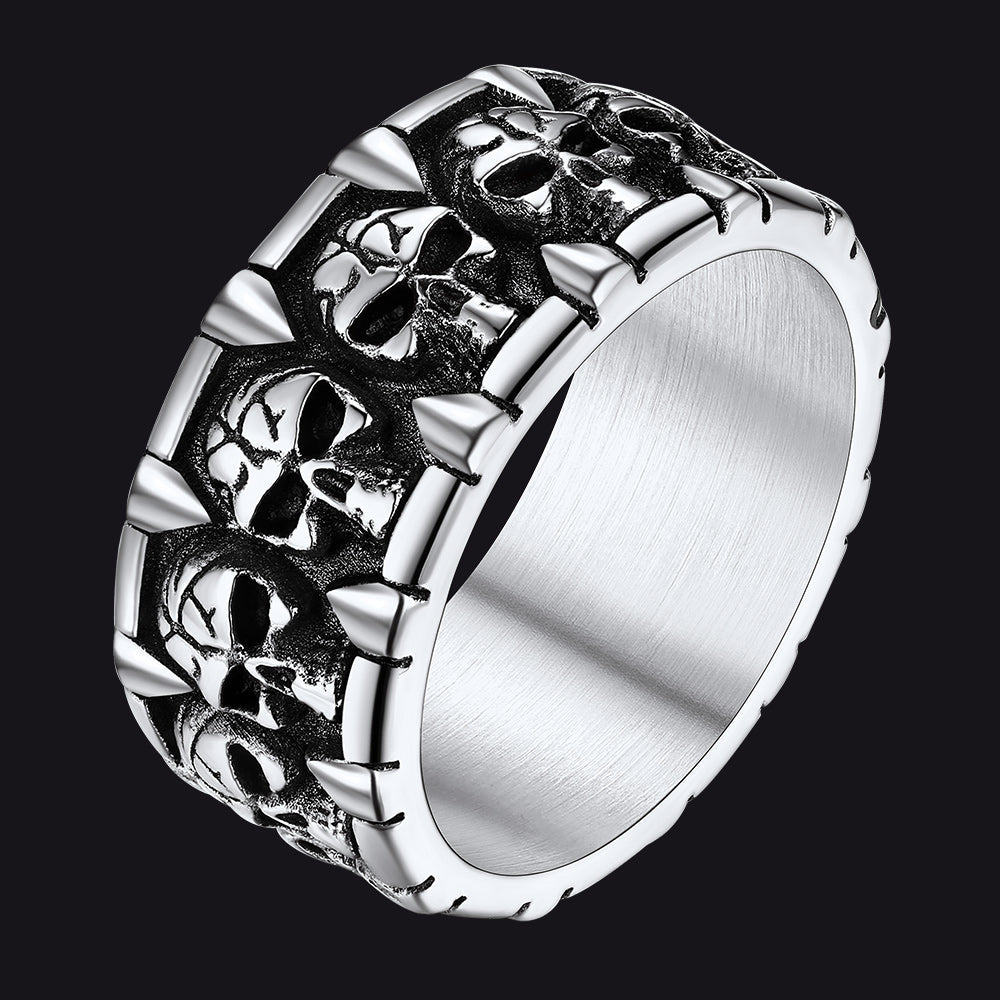 Gothic Black Onyx Signet Ring with Skull for Men