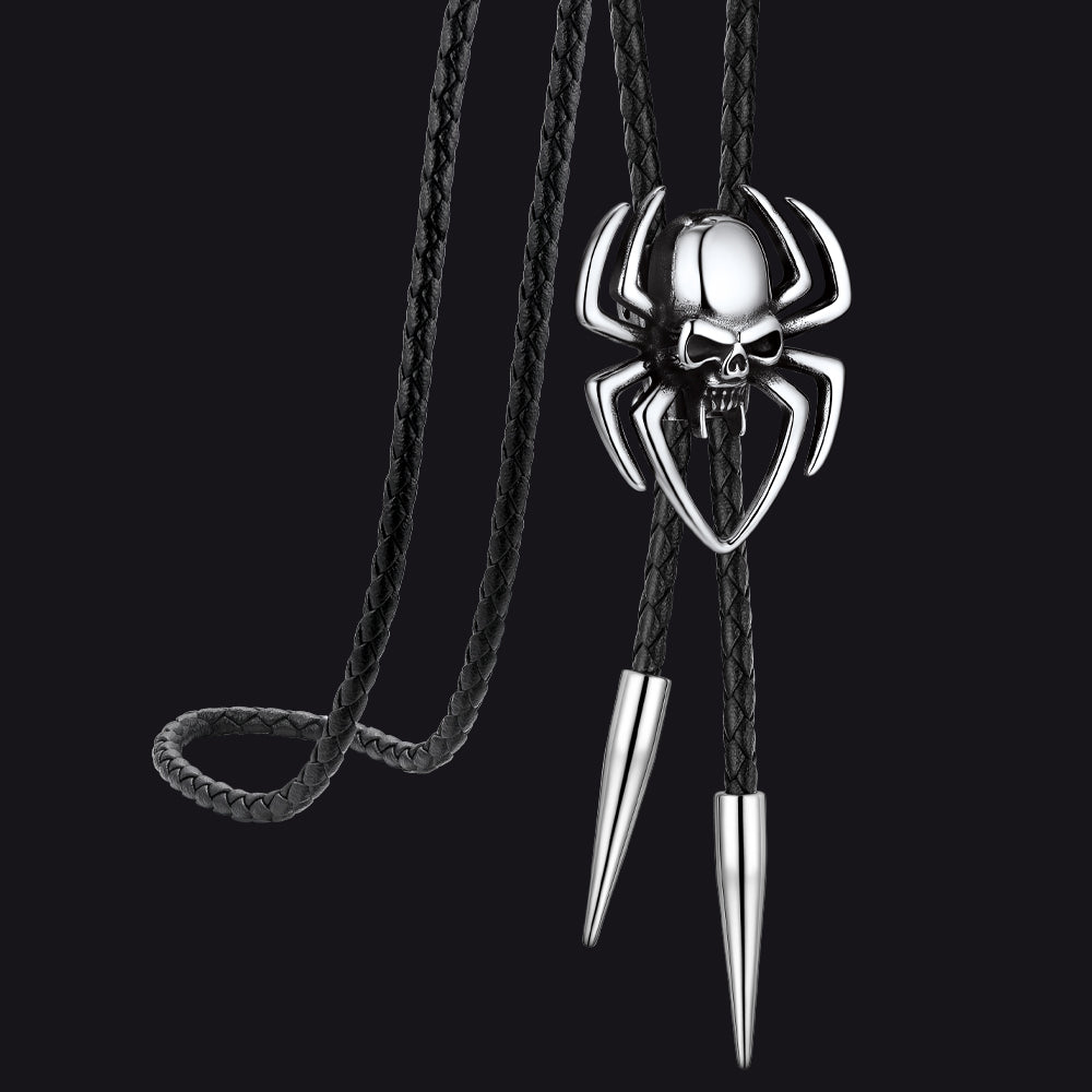 Gothic Spider Skull Leather Bolo Ties for Men Women